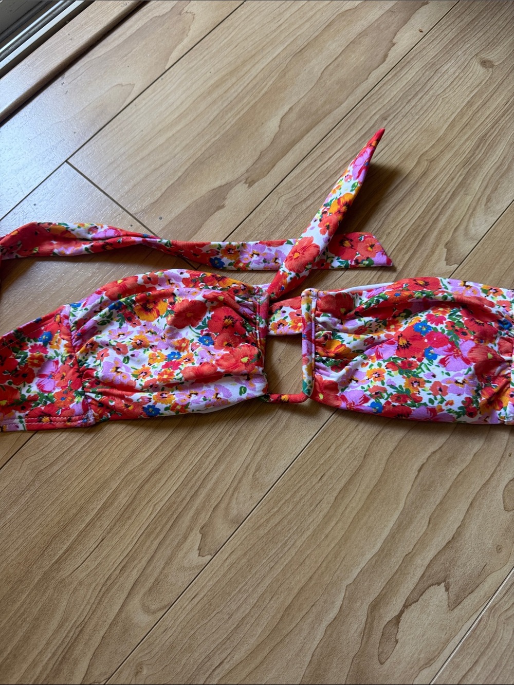 Monday Swimwear Pink & Red Floral Bandeau Bikini Top